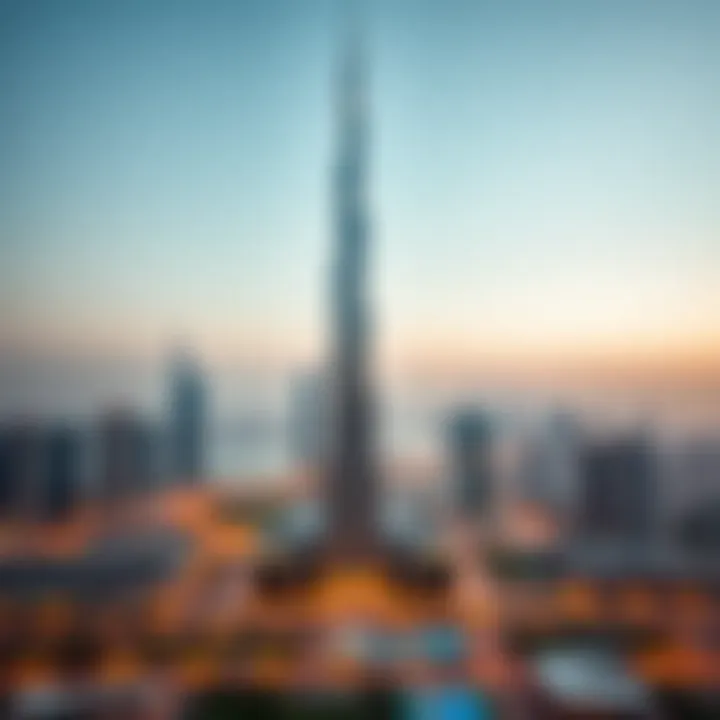 Dubai Skyline Featuring Al Kubra Tower Aerial shot showcasing Dubai skyline with Al Kubra Tower