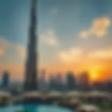 Stunning view of Al Kubra Tower at sunset