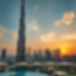 Stunning view of Al Kubra Tower at sunset