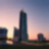 Stunning view of Al Raha Tower at sunset