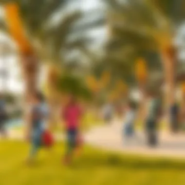 Families enjoying recreational activities in Al Reem Park's spacious areas.