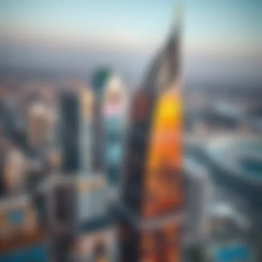 Aerial view of Amal Tower showcasing its architectural elegance against the Dubai skyline