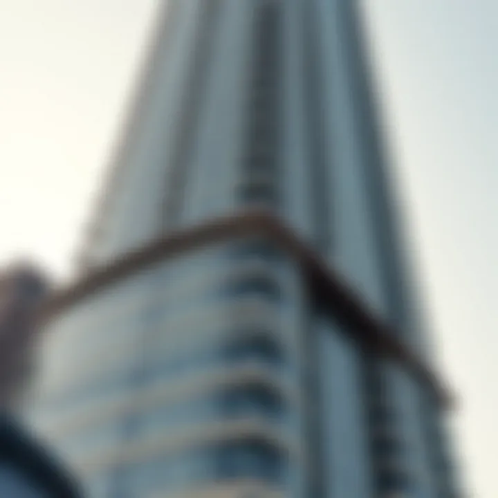 Close-up of Amal Tower's unique facade highlighting its modern design features