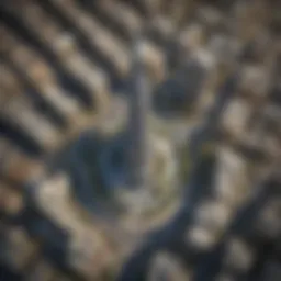 A stunning aerial view of Burj Daman Tower showcasing its unique architectural design.