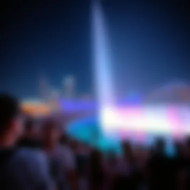 Crowd enjoying the Burj Khalifa Fountain show with stunning visuals