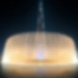 Spectacular view of the Burj Khalifa Fountain illuminated at night
