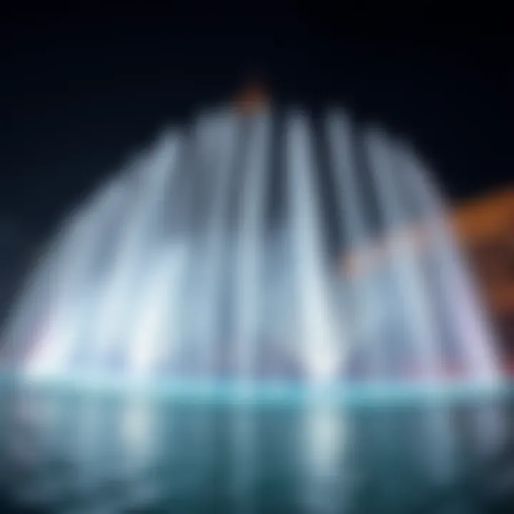 Close-up of the vibrant water jets of the Burj Khalifa Fountain