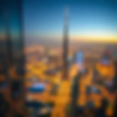 Panoramic view from a residential floor in Burj Khalifa capturing Dubai's skyline.