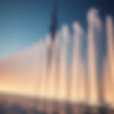 Close-up of water jets in action at Burj Khalifa
