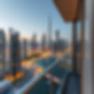 Dubai Skyline View Stunning view of Dubai skyline from a rental apartment balcony