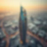 Aerial view of Da Vinci Tower showcasing its innovative design