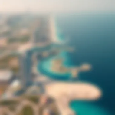 Aerial view of Dubai coastline and real estate developments
