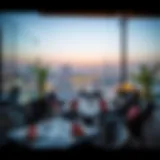 Elegant dining setup at a rooftop restaurant in Dubai Hills