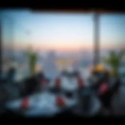 Elegant dining setup at a rooftop restaurant in Dubai Hills