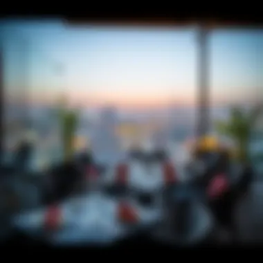 Elegant dining setup at a rooftop restaurant in Dubai Hills