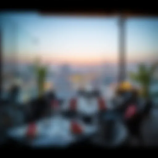 Elegant dining setup at a rooftop restaurant in Dubai Hills