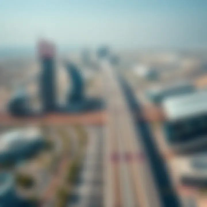 Aerial view of Dubai showcasing the Metro lines
