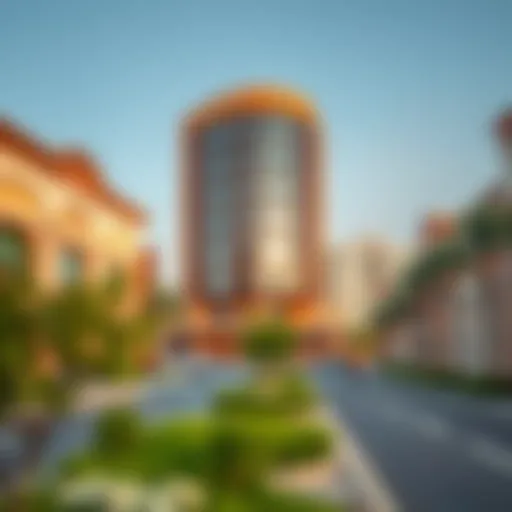 Stunning view of Al Mazaya Business Avenue showcasing its architectural elegance