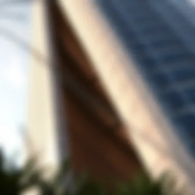 Close-up of the architectural details of Al Meraikhi Tower