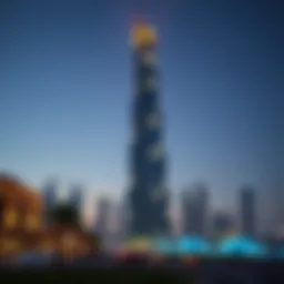 Stunning view of Al Meraikhi Tower at dusk