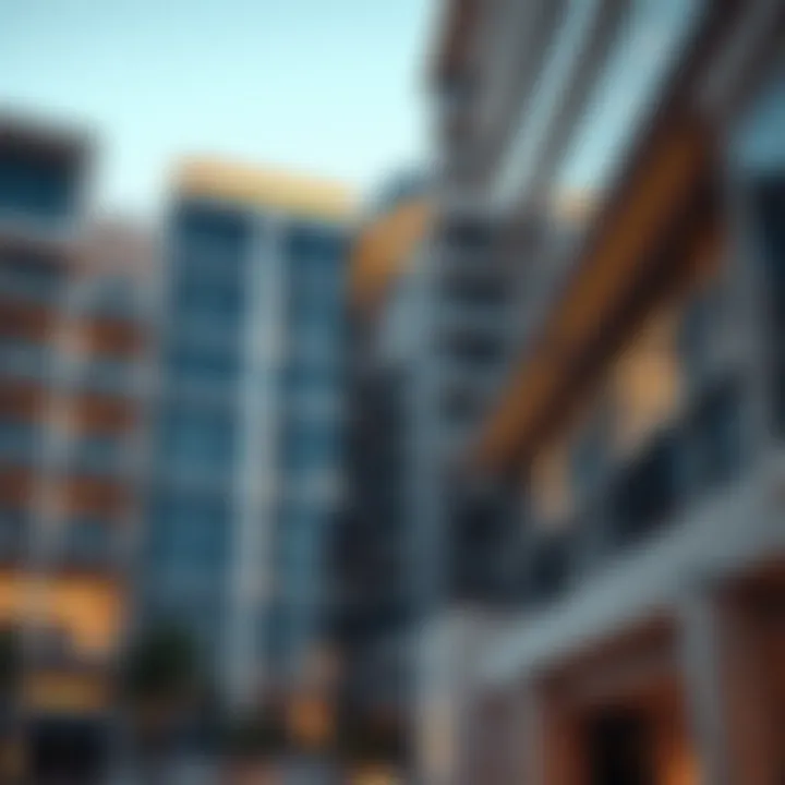 Architectural details of a building in Bay Square, highlighting modern design