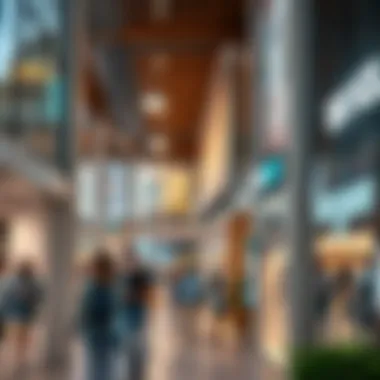 Vibrant retail spaces filled with shoppers and unique storefronts