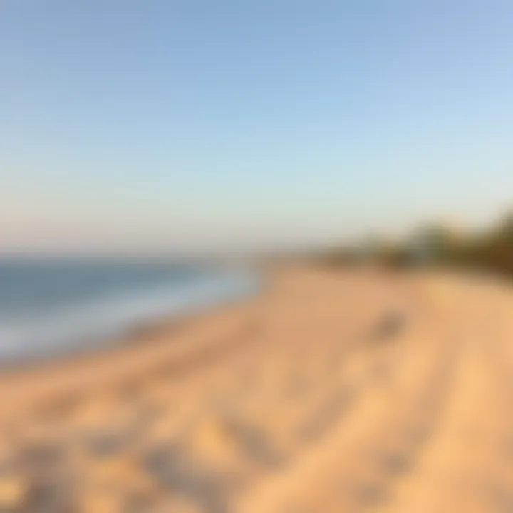 A panoramic view of the sandy shoreline at Ras Al Khaimah's public beach