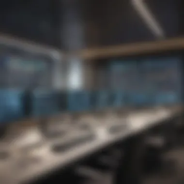 Advanced Technology at Currency Trading Desks A sleek trading desk with advanced technology used in currency trading