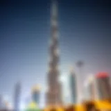 A stunning view of the Burj Khalifa, showcasing its architectural grandeur against the Dubai skyline.