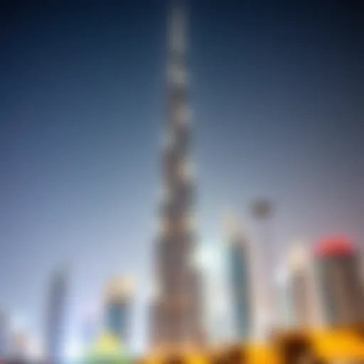 A stunning view of the Burj Khalifa, showcasing its architectural grandeur against the Dubai skyline.