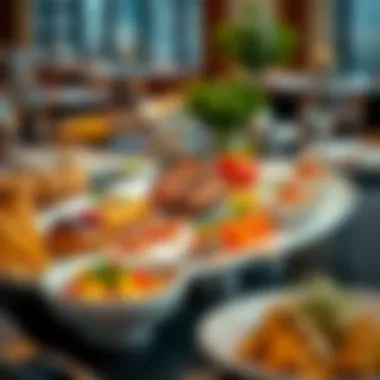 A beautifully arranged plate of international cuisine at a high-end restaurant in Dubai.