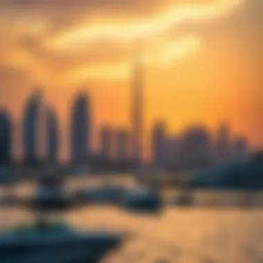 Sunset over Dubai Marina Beach, emphasizing its serene beauty