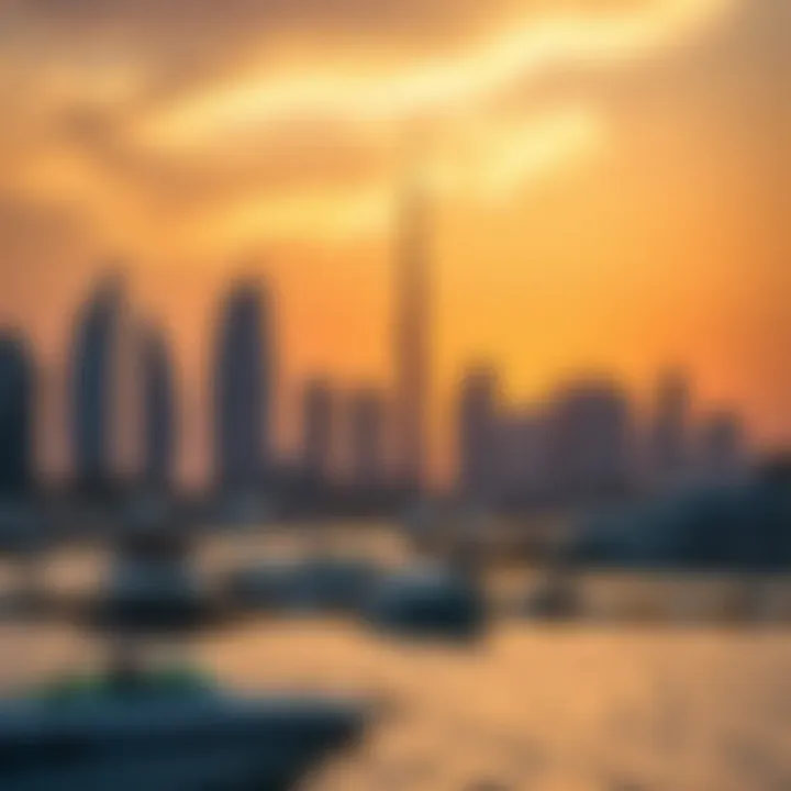 Sunset over Dubai Marina Beach, emphasizing its serene beauty