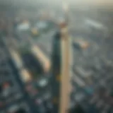 Aerial view of Dunya Tower showcasing its unique architectural design