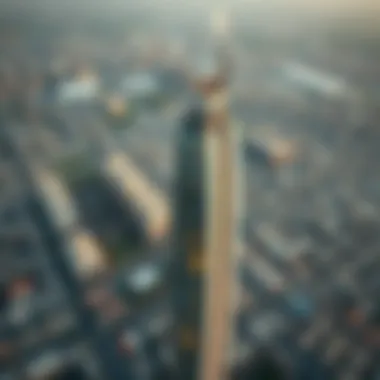 Aerial view of Dunya Tower showcasing its unique architectural design