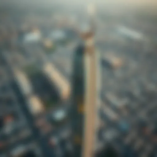 Aerial view of Dunya Tower showcasing its unique architectural design