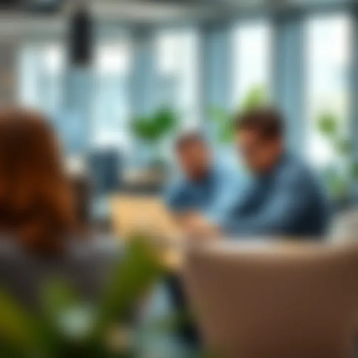 Collaboration in a Dynamic Workspace Entrepreneurs collaborating in a dynamic office setting