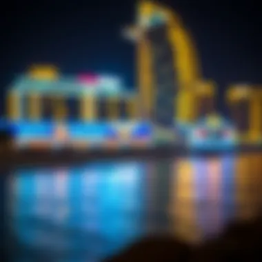 Night view of La Mer Dubai showcasing illuminated beachfront and vibrant atmosphere