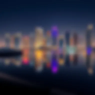 Breathtaking skyline of La Mer Dubai reflecting on the water at night