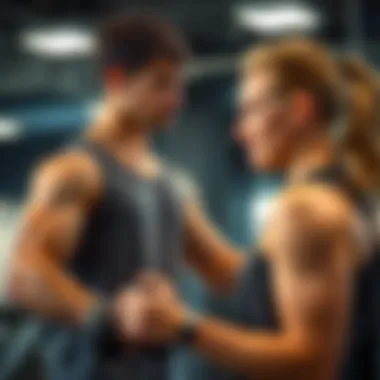 Personal trainer guiding a client through a workout