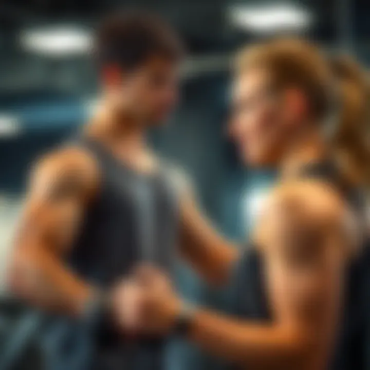 Personal trainer guiding a client through a workout