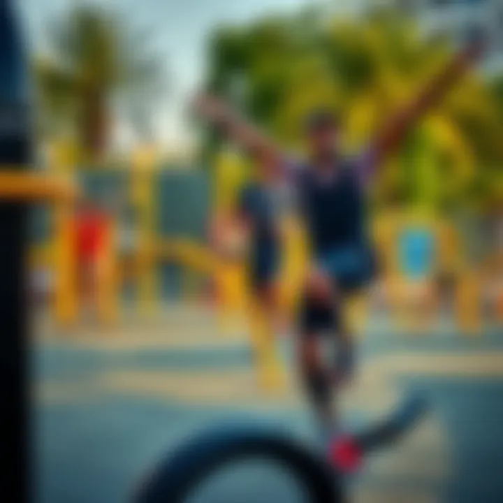 Fitness enthusiasts engaging in various activities on the park's exercise equipment