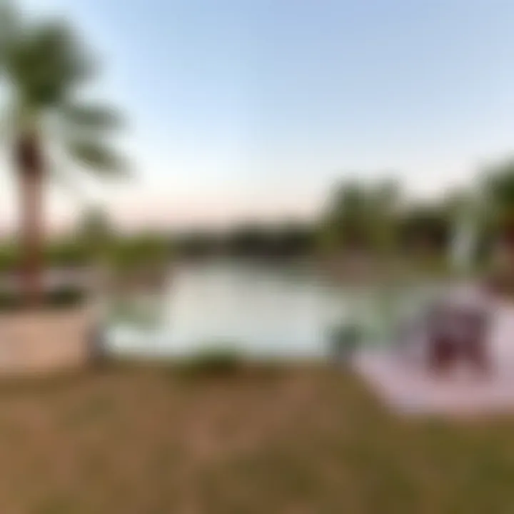 A serene lake surrounded by walking trails and benches in Mudon Park