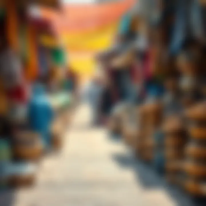 Vibrant market scene in Deira filled with colorful textiles and spices