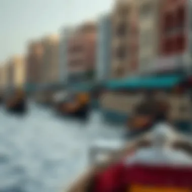 The bustling Dubai Creek with traditional abra boats navigating the waters