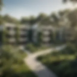 Lush greenery surrounding residential units in Park Field