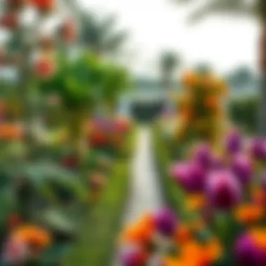 Peaceful garden with colorful flowers and serene pathways