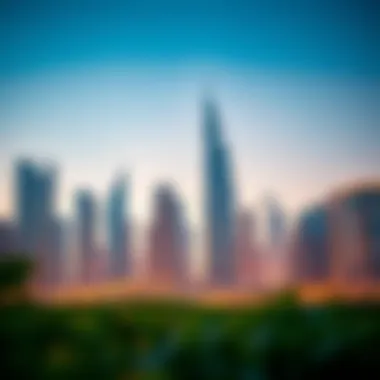 Dubai's Iconic Skyline A modern skyline of Dubai showcasing iconic buildings