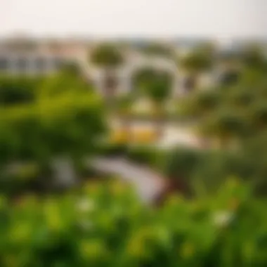 Lush greenery and park areas within Sidra Village