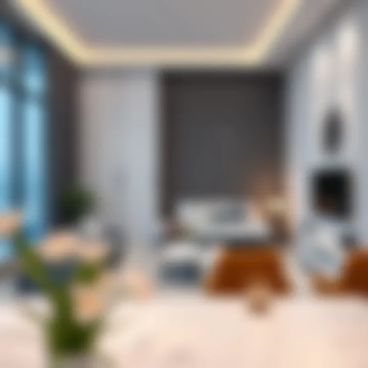 A modern studio flat interior showcasing stylish furniture and decor in Al Qusais.